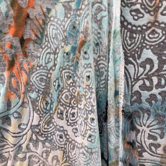 Calvin Klein Cardigan Womens 1X Lightweight Jacquard Paisley Print Beaded Open - Picture 5 of 9